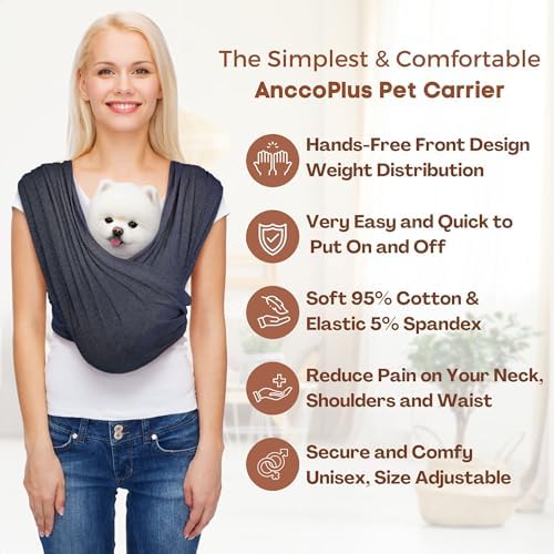 AnccoPlus Small Dog Sling Carrier, Hands-Free, Charcoal Black - Image 3