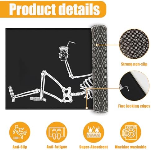 Funny Skeleton Bath Mat for Bathroom, Washable Door Mat Absorbent Bath Rug - Image 3