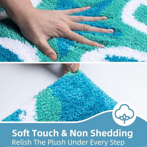 Blue Coastal Bathroom Rugs Soft Absorbent Microfiber Beach Decor - Image 3