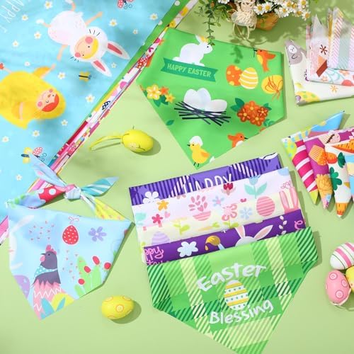 60 Pcs Easter Dog Bandanas Bulk Bunny Dog Bandanas Adjustable Puppy Bibs Triangle Scarf Holiday Pet Costume for Small Medium Pet (Bunny Pattern, Large) - Image 5