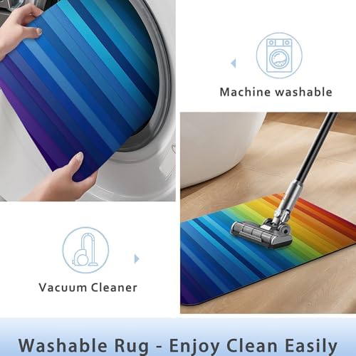 Bathroom Rug 29.5"x17", Abstract Rainbow Lines Bath Mat - Image 5