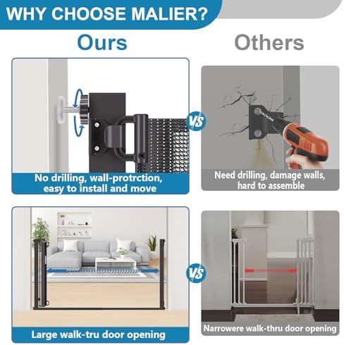 Malier Retractable Dog Gate, 38-60" No Drilling Pressure Mounted Mesh Dog Gate - Image 2