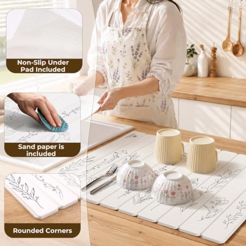 LOKHOM Stone Dish Drying Mat, 15.3"x23.6" Diatomaceous Earth Mat Plants - Image 4