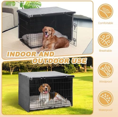 Akinerri Dog Crate Cover, Double Door Waterproof Kennel Cover, 48 in Grey - Image 5