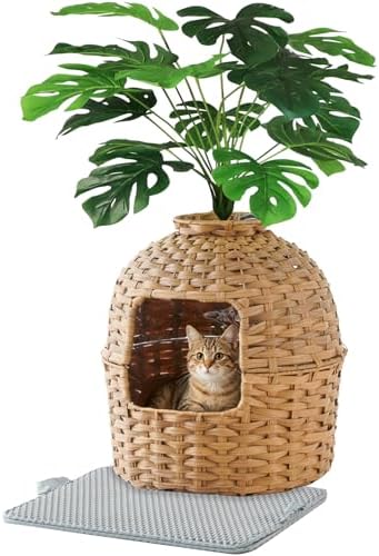 SETVSON Cat Litter Box Enclosure Plant, PE Rattan Kitty House by SETVSON