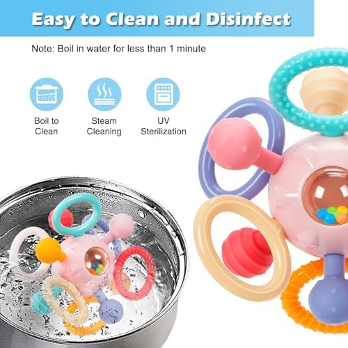 Baby Montessori Sensory Teething Toy 0-6 6-12 Months, Teether Ball & Rattle - Image 4