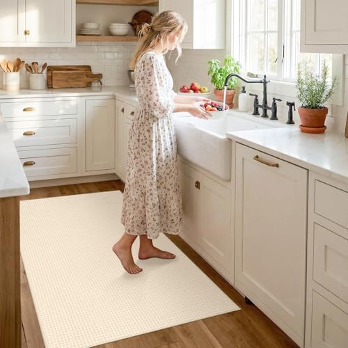 Washable Waffle 3x4 Entryway Rug: Absorbent Quick Dry Soft Area Rug Cream - Image 6