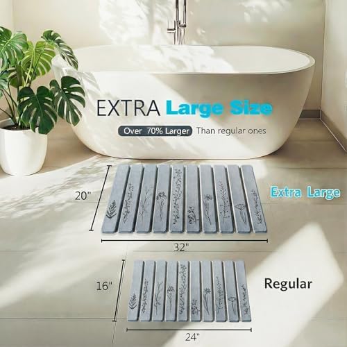 Extra Large Black Floral Super Absorbent Quick Dry Stone Bath Mat 32x20 - Image 2