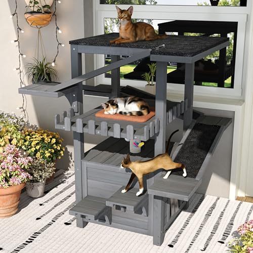 4-Tier Outdoor Cat House, Pine Wood Climbing Tower - Image 7