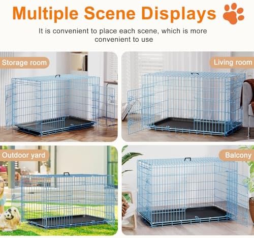 FDW | 48" Foldable Metal Dog Crate | Blue | Cage - Image 5