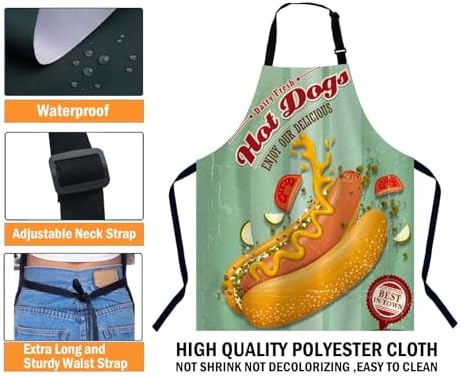 Vintage Hotdog Kitchen Apron for Women Men, Adjustable Apron Chef Bakers Apron - Image 3