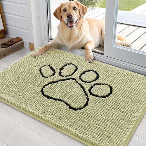 OLANLY Dog Door Mat for Muddy Paws 36x24, Paw Print Design Chenille Mud Mat by OLANLY