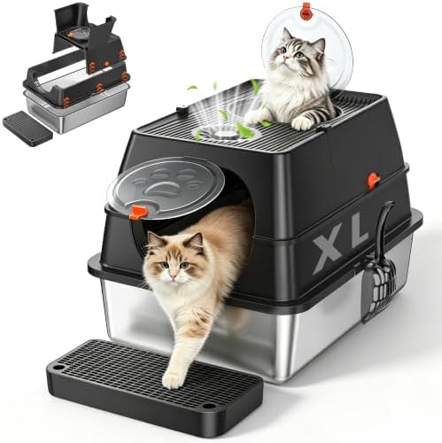 XL Enclosed Stainless Steel Litter Box by Unknown