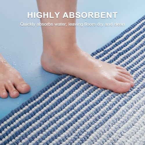 BSICPRO Bathroom Rugs Sets 2 Piece, Non Slip Striped Bath Mats, Sky Blue - Image 5