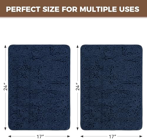 Bcoimo Bath Rug Mat Sets, 2 Piece High Absorbent Chenille Bathroom Mat Navy - Image 4