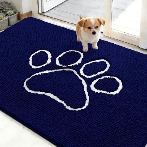 OLANLY Dog Door Mat for Muddy Paws 48x30, Paw Print Design Chenille Mud Mat by OLANLY