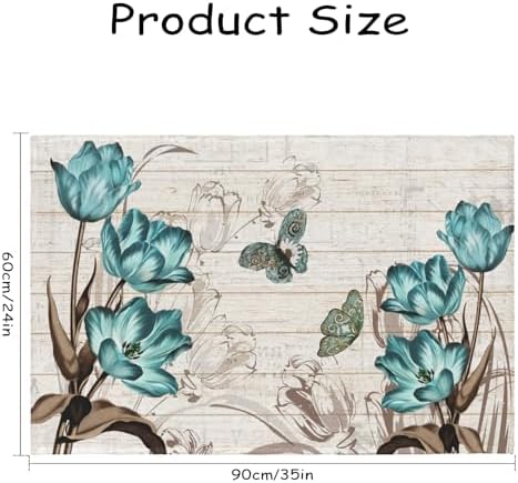 Giwawa Teal Floral Bath Rug Butterfly Flower Bath Carpet Soft Bathroom Plush - Image 3
