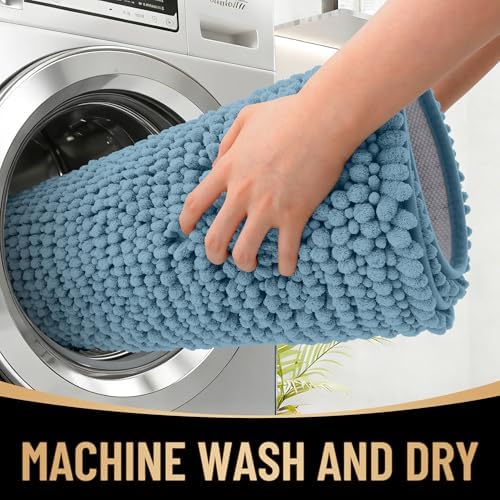 OLANLY Thick Chenille Absorbent Bathroom Rugs Mat 34x21, Airy Blue - Image 4
