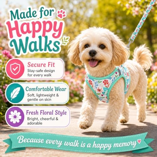 Step in Dog Harness Leash Set- All Weather Reflective No-Pull Floral Pattern - Image 4