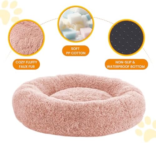 Calming Dog Beds for Large Dogs, Faux Fur Donut Cuddler Dog Bed, Round Fluffy - Image 4
