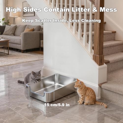 Low Entry Stainless Steel Cat Litter Box, Extra Large Open Top Litter Box - Image 4