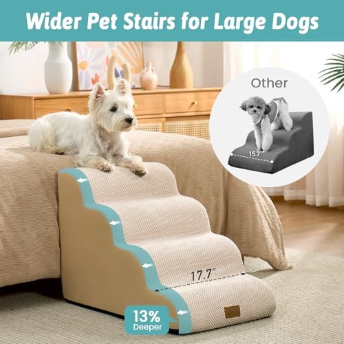 COZY KISS Wide Dog Stairs for Small Dog 19.7" H, 4 Step Pet Ramp for Bed - Image 3