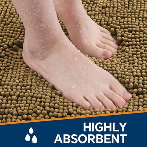 Chenille Bathroom Runner Rug 24"x60" Tan, Plush Bath Mat - Image 4