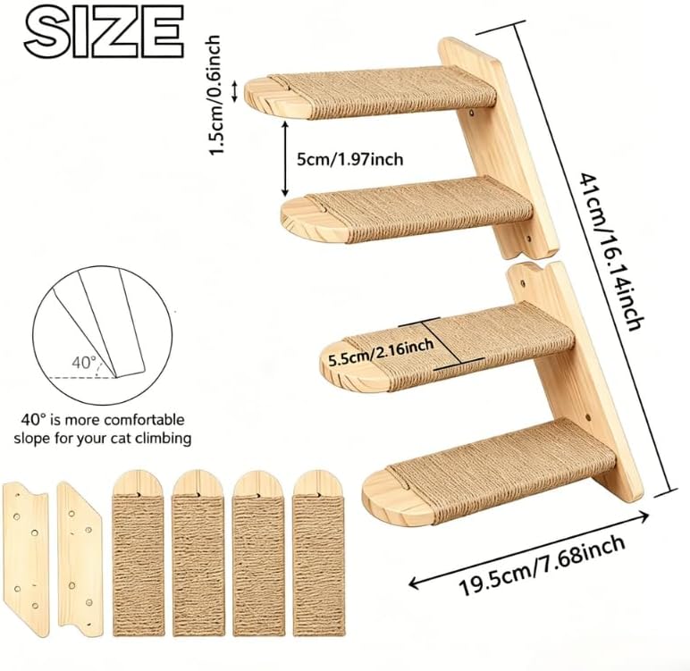 Wall Mounted Cat Shelf, 2 Pack 2 Step Wooden Stairway - Image 2