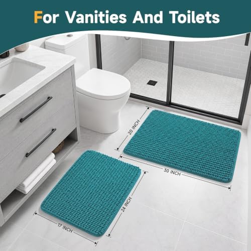 Ophanie Teal Bathroom Rugs Sets 2 Piece, Soft Chenille Bath Mat, Non Slip - Image 2