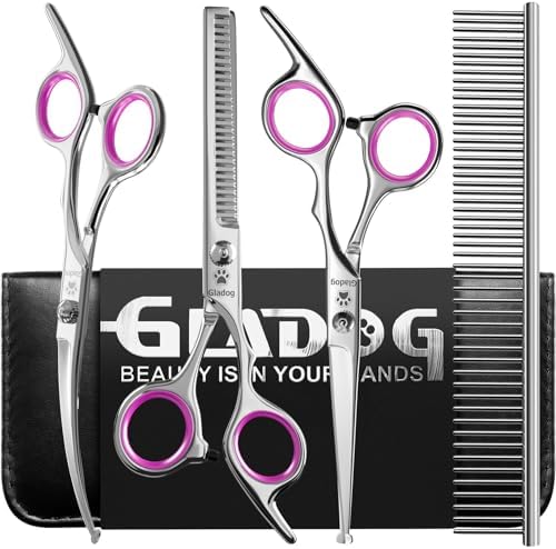 GLADOG Professional 5 in 1 Dog & Cat Grooming Scissors Set by GLADOG