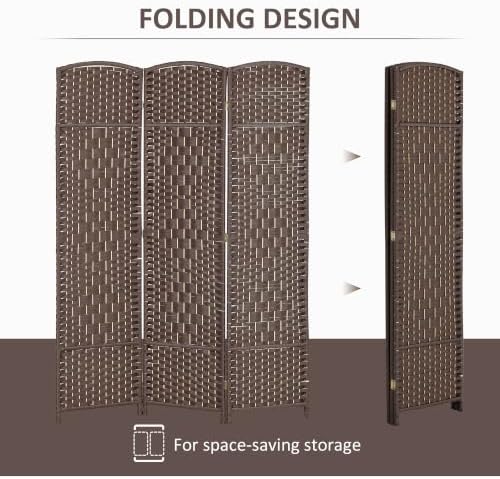 HOMCOM 3 Panel Room Divider 6 Ft Privacy Screen Hand-Woven Brown - Image 3