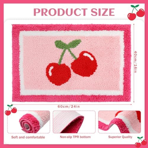 Boao Pink Cherry Bathroom Rug Tufted Non-Slip Bath Mat, 24 x16 Inches - Image 2