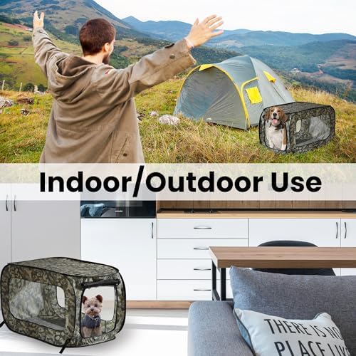Portable Collapsible Pop Up Kennel, Camo Green - Image 6