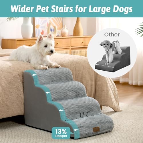 COZY KISS Wide Dog Stairs for Small Dog 19.7" H, 4 Step Pet Ramp for Bed - Image 2