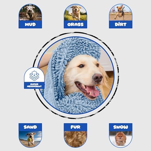 Dog Towel for Drying Dogs, Absorbent Microfiber Bath Towel, Hand Pockets - Image 6