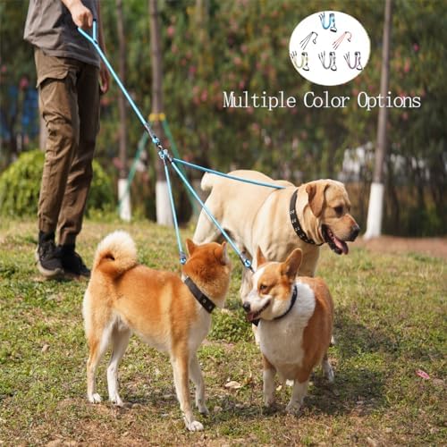 3 in 1 Dog Leash for 1-3 Dogs, 360° Swivel Blue - Image 2