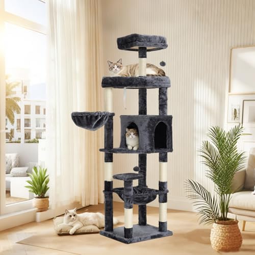 67-Inch Cat Tree with Bed, Observation Deck, Plush Platform & Toy Ball - Image 6