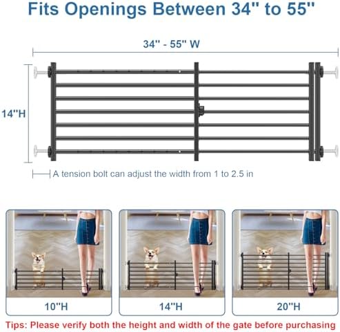 Malier Indoor Dog Gate with Door, 34-55" Extra Wide Full Metal Pet Gate Short - Image 3