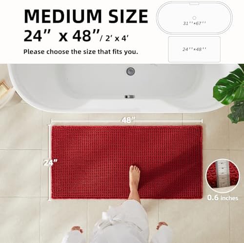 TYUU Waffle Bath Mat, Boho Bathroom Rugs Non Slip, 48x24 Burgundy - Image 3