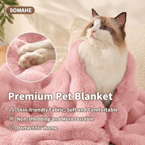 SOMAHE Soft Faux Fur Pet Blanket, Medium 28x22 Soft Pink - Image 2