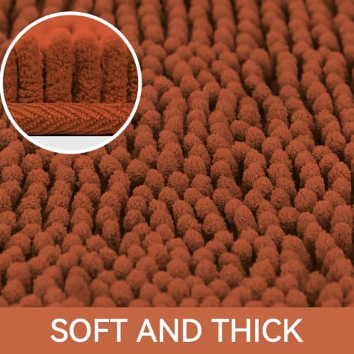 Bcoimo Bath Rug Mat, 30x20 Chenille Extra Soft Burnt Orange Bathroom Tub Mat - Image 3
