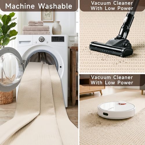 Waffle 4x6 Living Room Rug: Washable Non Slip Textured Area Rug Beige-Cream - Image 4