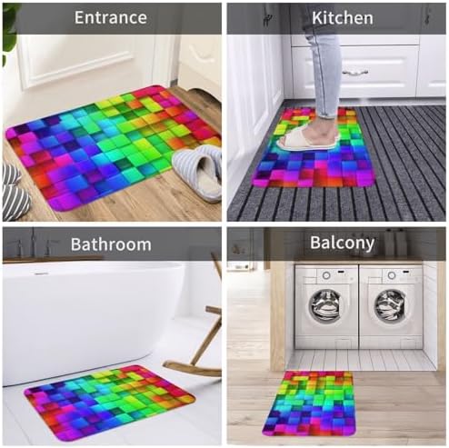 Rainbow Colorful Boxes Bath Mat Non-Slip Soft Microfiber Bathroom Rugs Washable - Image 7
