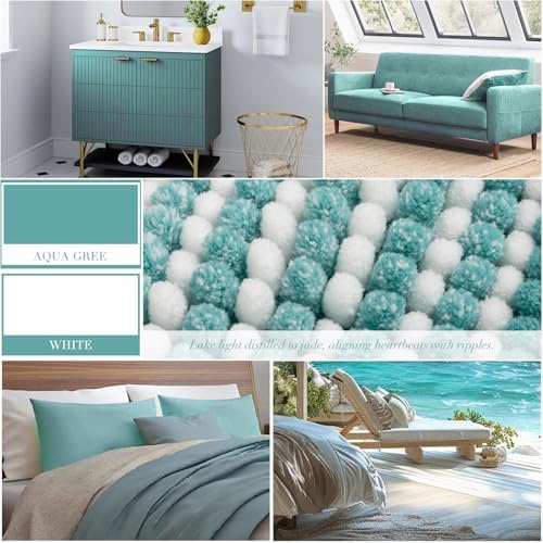 BSICPRO Large Chenille Bathroom Rugs, 24x43 Striped Bath Mats, Aqua Green - Image 2