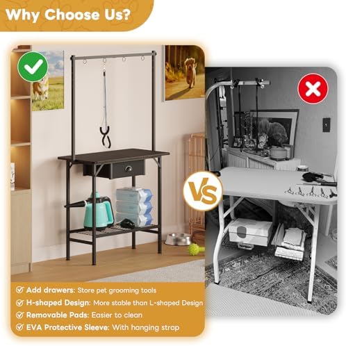 Dog Grooming Table with Drawers and Mesh Tray, 32 Inch Adjustable Pet Grooming - Image 6