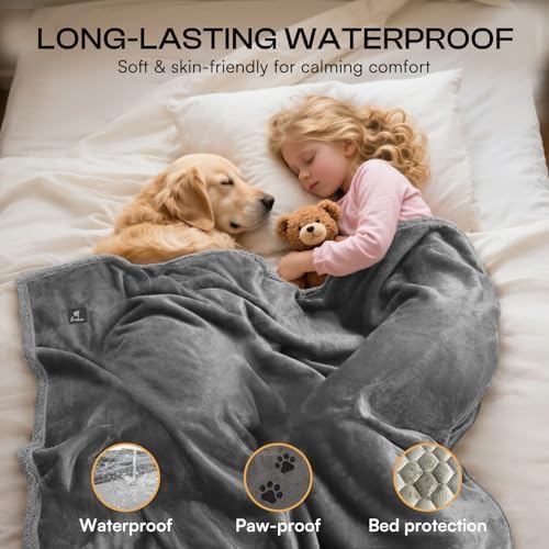 Luciphia Waterproof Bed Blanket Washable, Soft Sherpa Fleece Puppy Reversible - Image 2