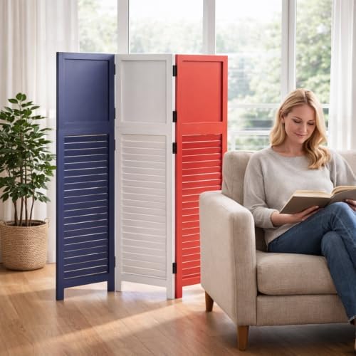 3 Panel Room Divider, Folding Wood Privacy Screen - Image 2