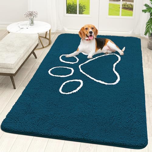 OLANLY Dog Door Mat for Muddy Paws 59x35, Paw Print Design Chenille Mud Mat by OLANLY