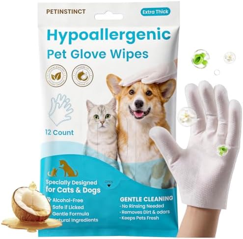Pet Glove Wipes for Dogs & Cats, Grooming Bath Wipes by Petinstinct