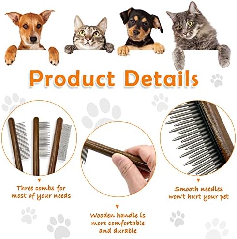 3 Pack Solid Wood Cat Combs, Stainless Steel Teeth - Image 2
